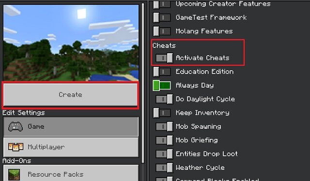 Créer un monde activé par les tricheurs dans Minecraft Bedrock