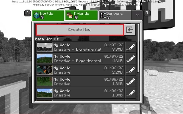 Créer un nouveau monde dans MC Beta